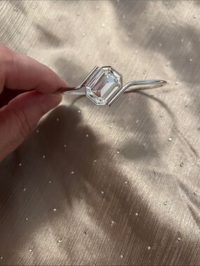 Swarovski Silver Open Cuff Bracelet with Clear Emerald-Cut Crystal